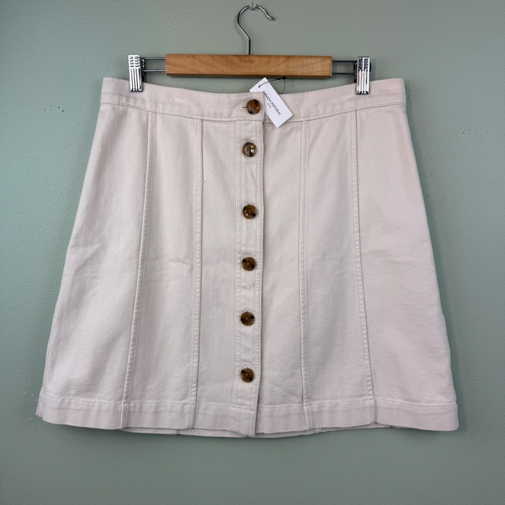 NWT Banana Republic Cream Button Front Mini Skirt Tall 10 Preppy Clean
